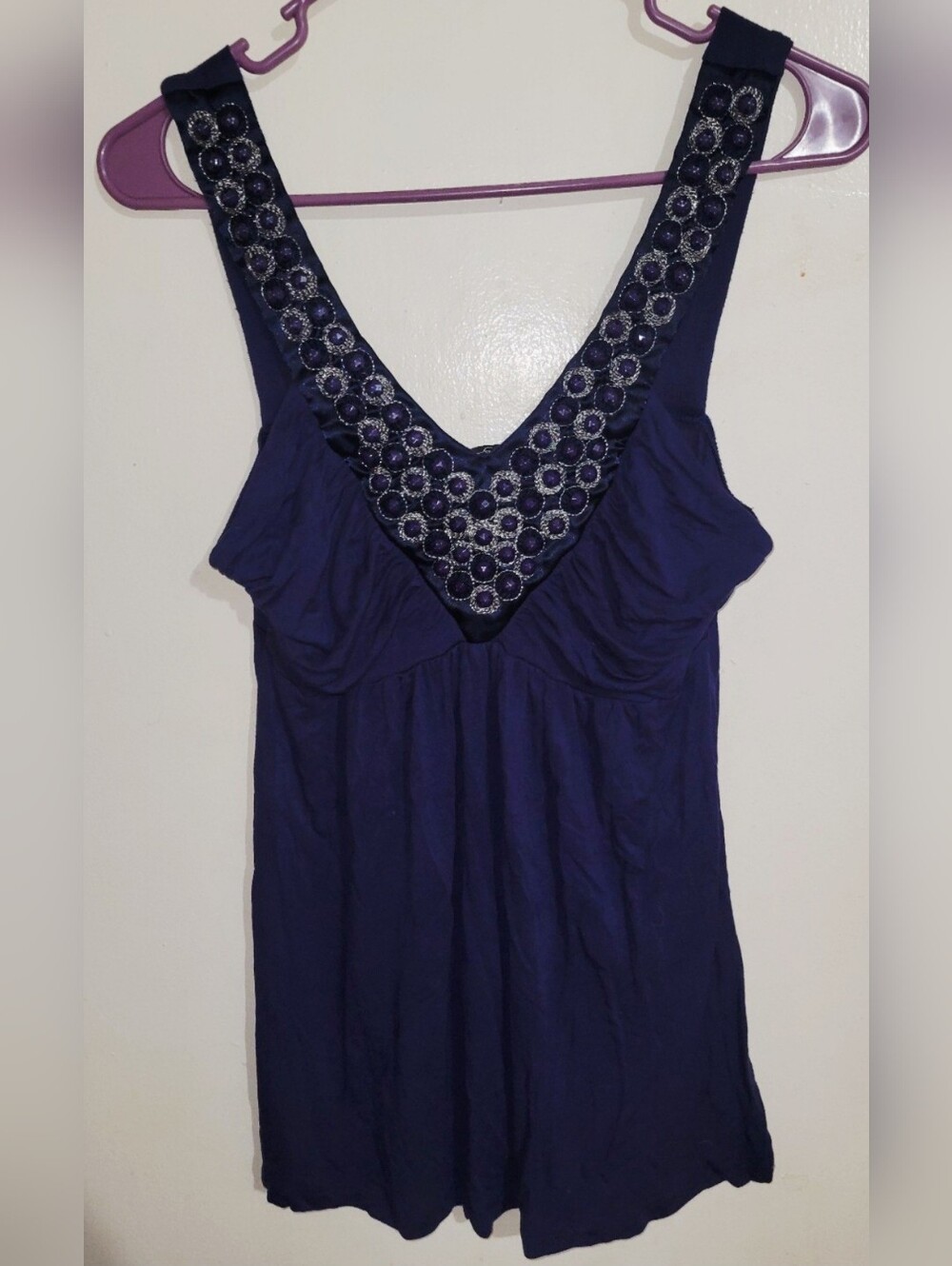 Soprano Y2K Vintage Beaded Blue/Purple Babydoll Tank Top Size Medium